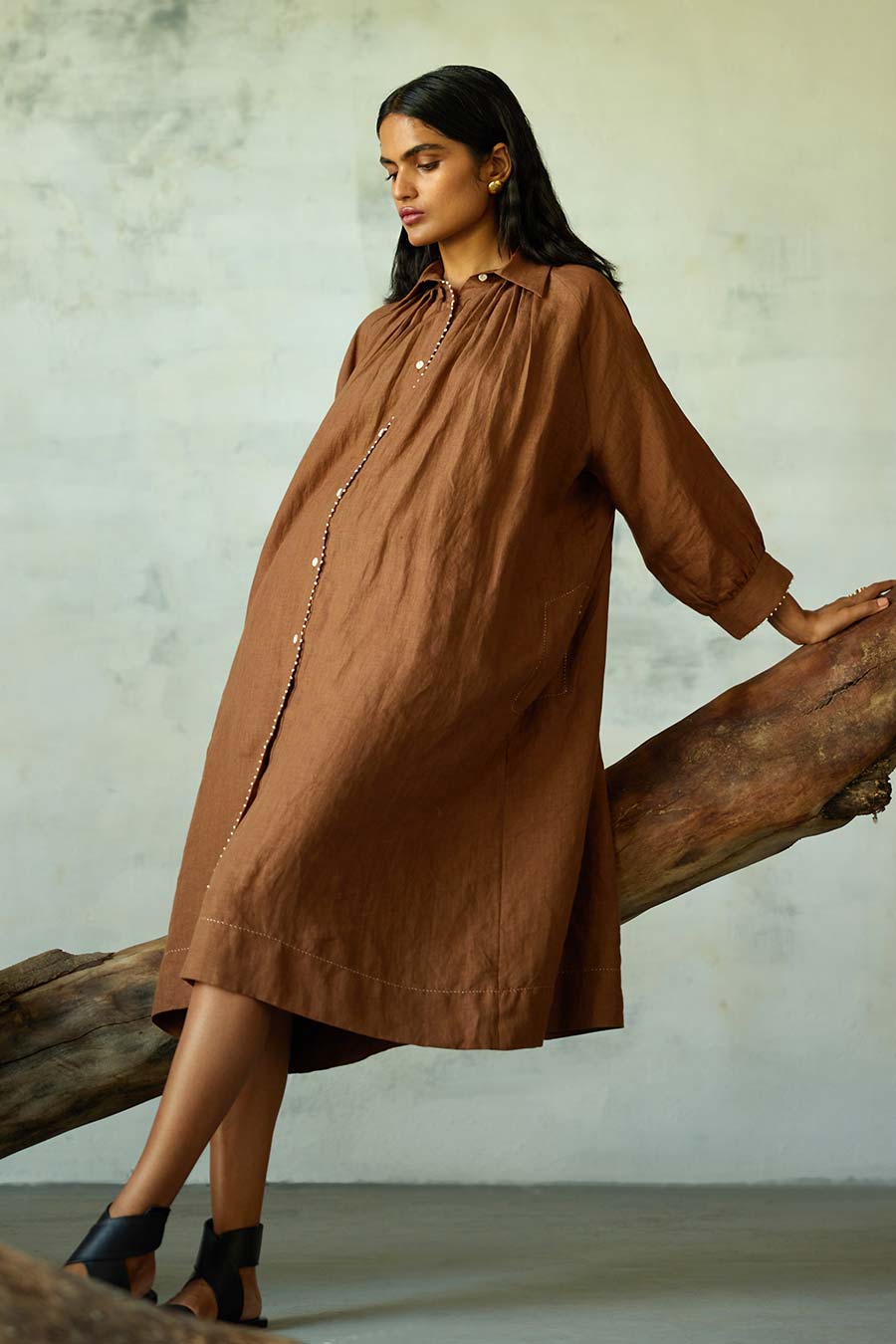 Brown Linen Dress