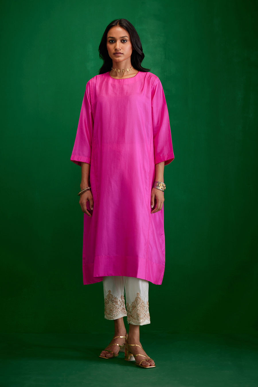 Rose Pink Silk Embroidered Kurta & Pant Set