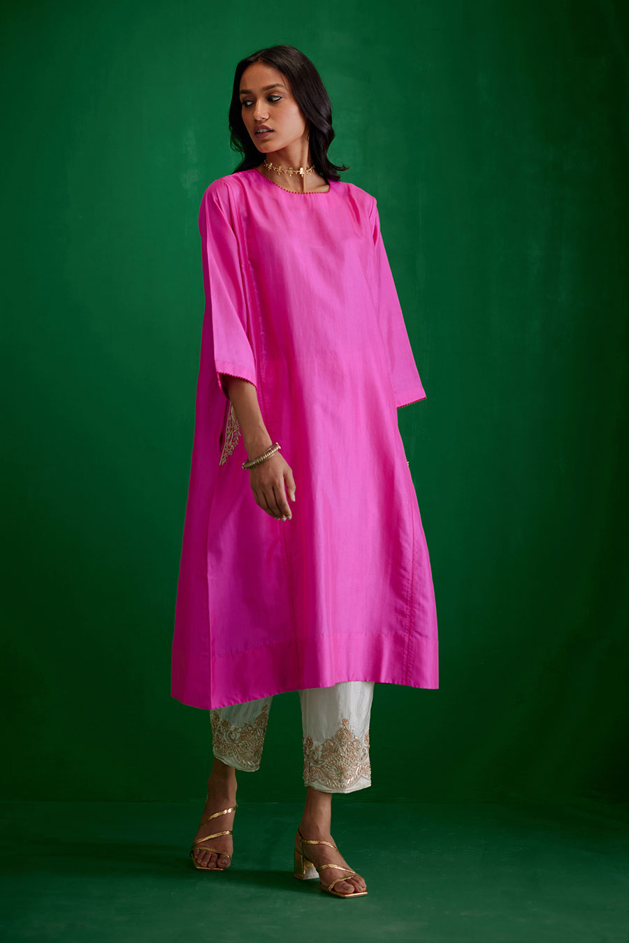 Rose Pink Silk Embroidered Kurta & Pant Set