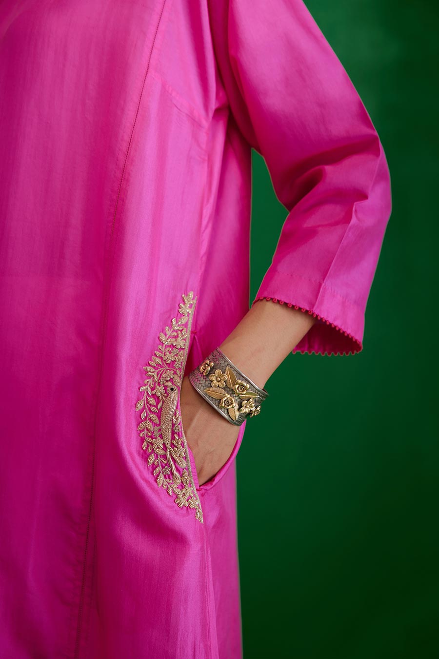 Rose Pink Silk Embroidered Kurta & Pant Set