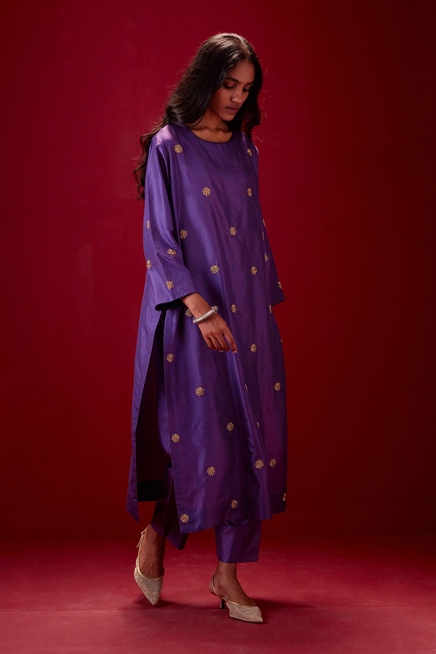 Grape Silk Embroidered Kurta & Pant Set