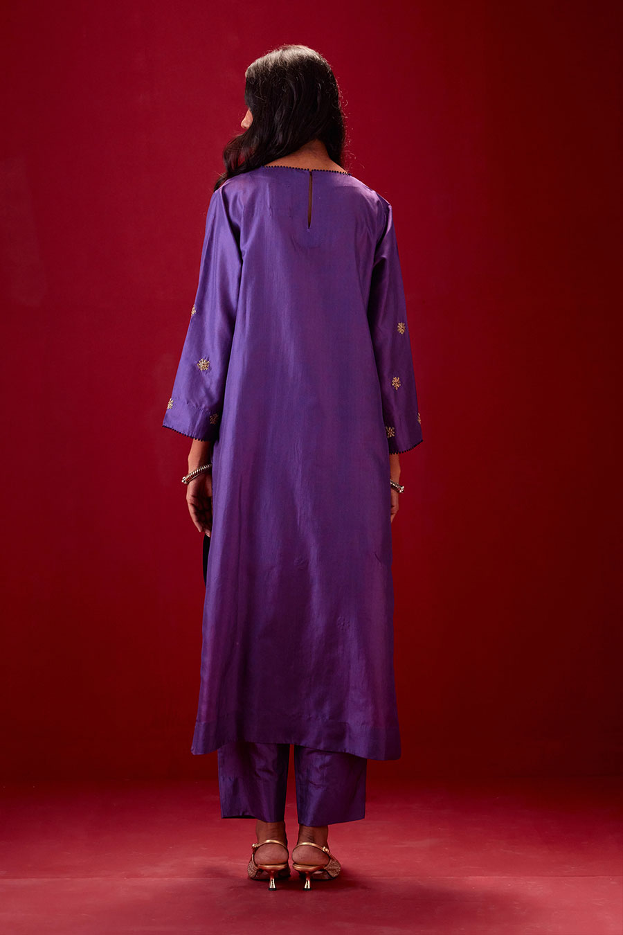 Grape Silk Embroidered Kurta & Pant Set