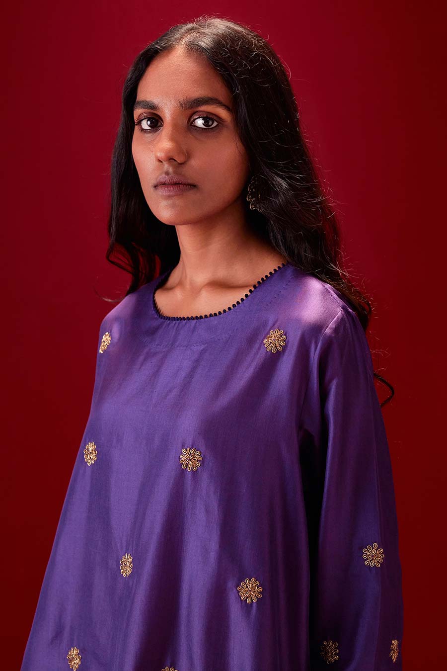 Grape Silk Embroidered Kurta & Pant Set