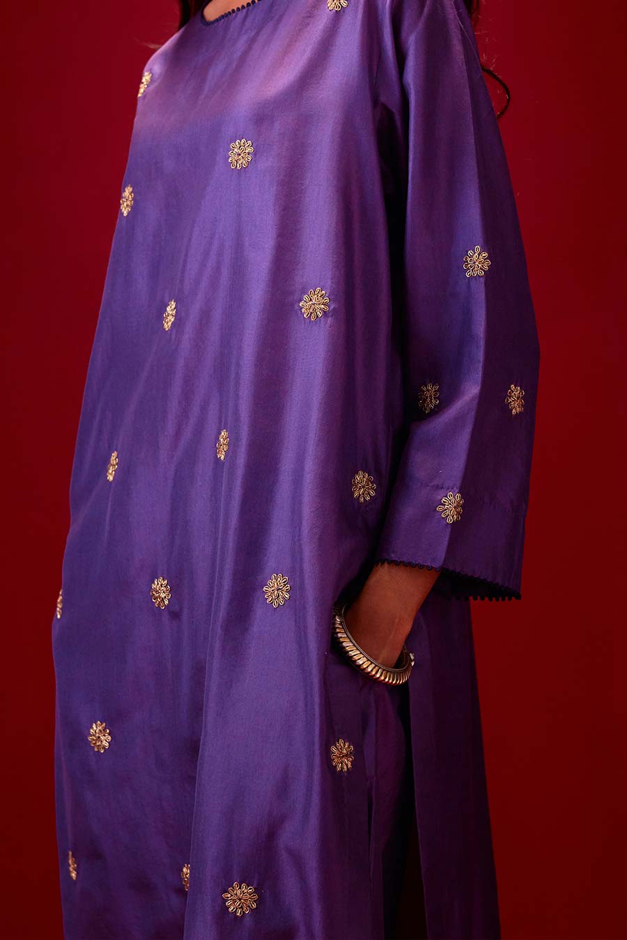 Grape Silk Embroidered Kurta & Pant Set
