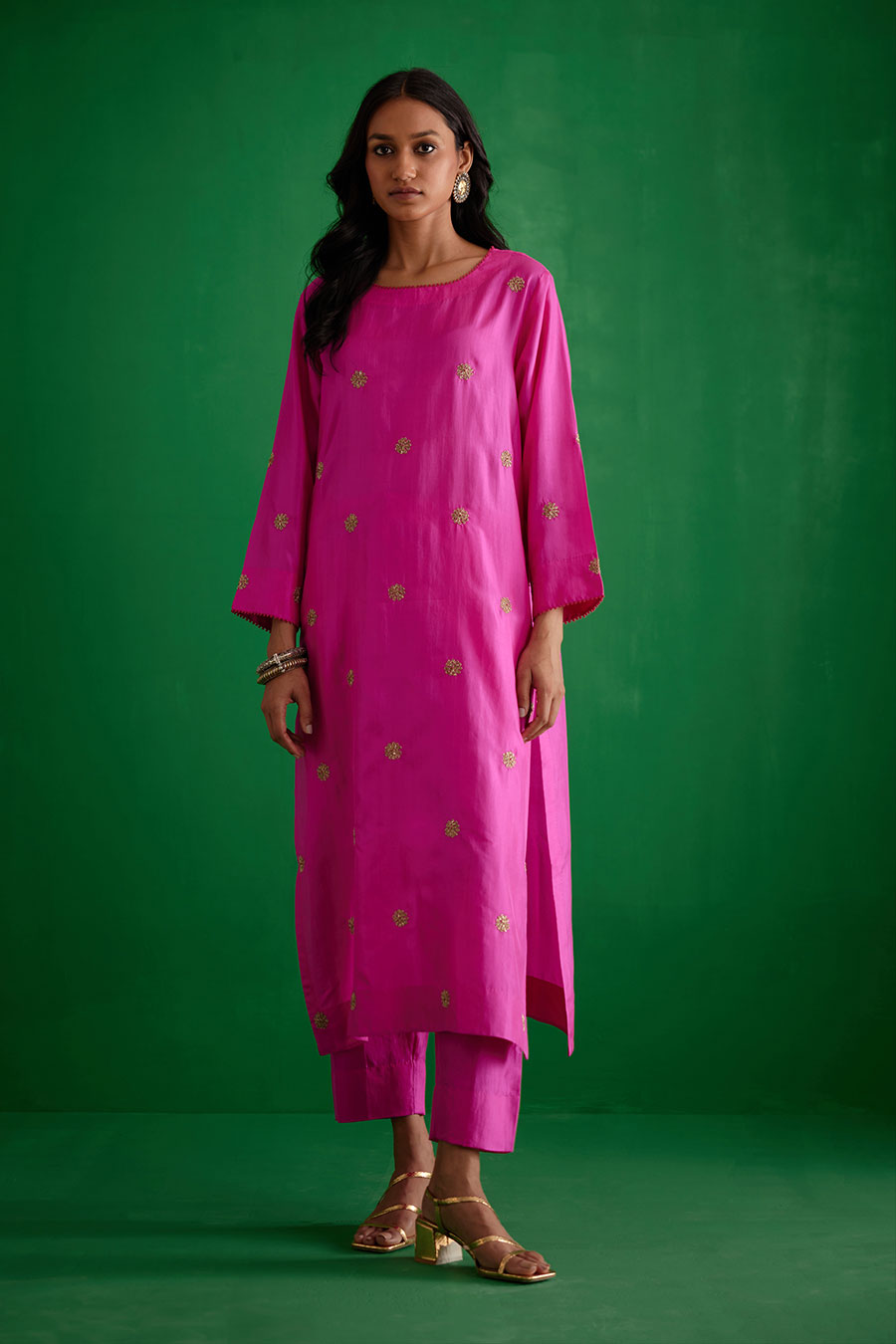 Rose Pink Silk Embroidered Kurta & Pant Set