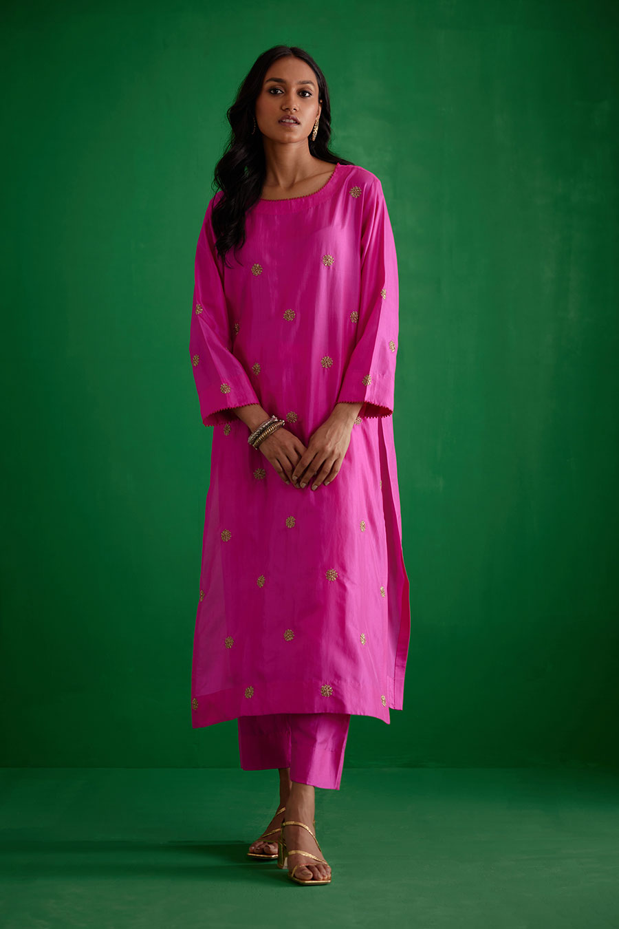 Rose Pink Silk Embroidered Kurta & Pant Set