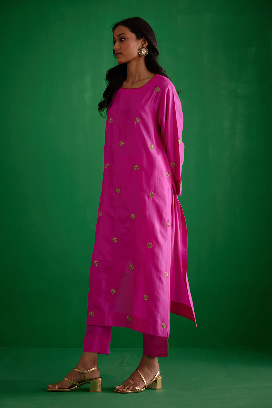 Rose Pink Silk Embroidered Kurta & Pant Set