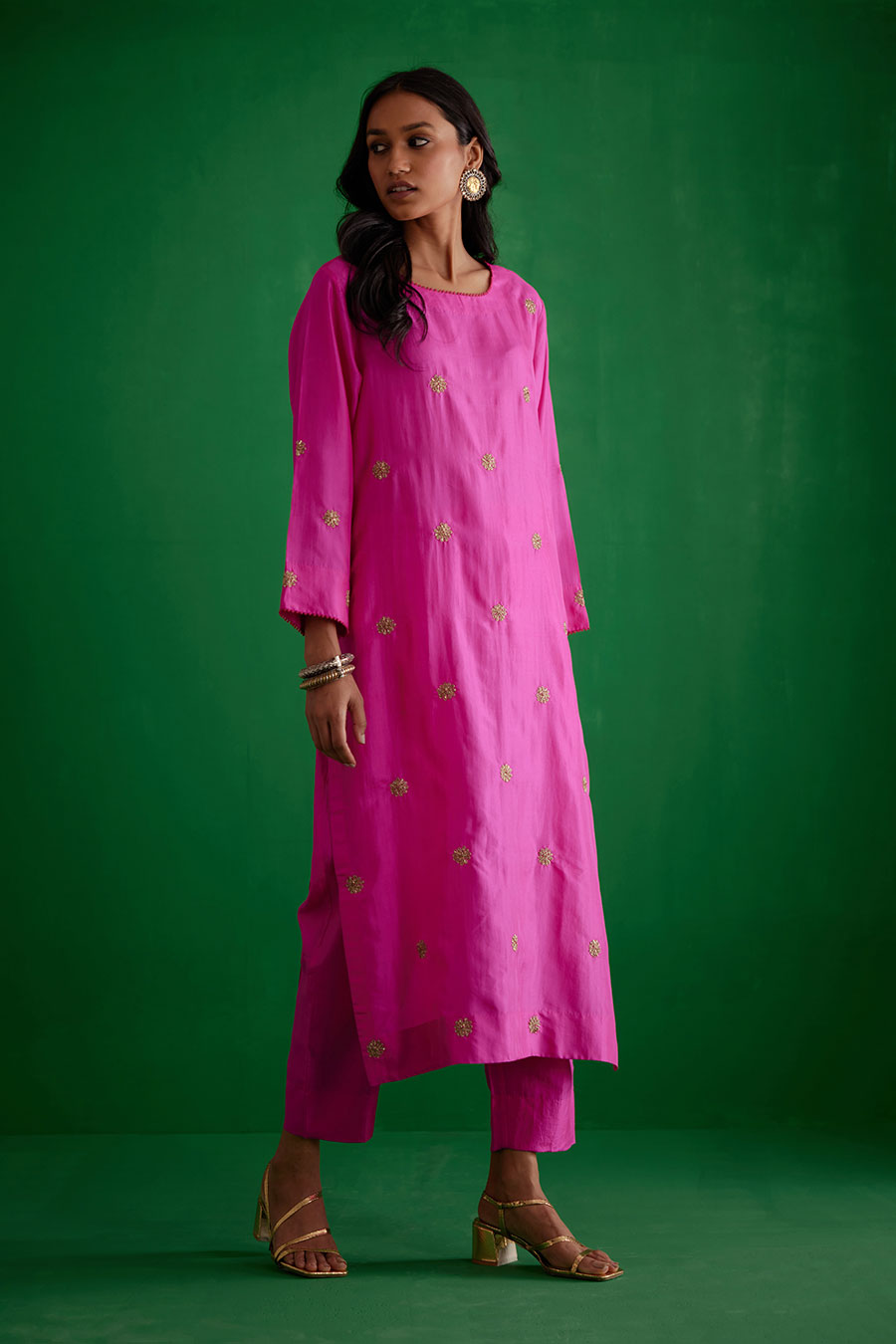 Rose Pink Silk Embroidered Kurta & Pant Set