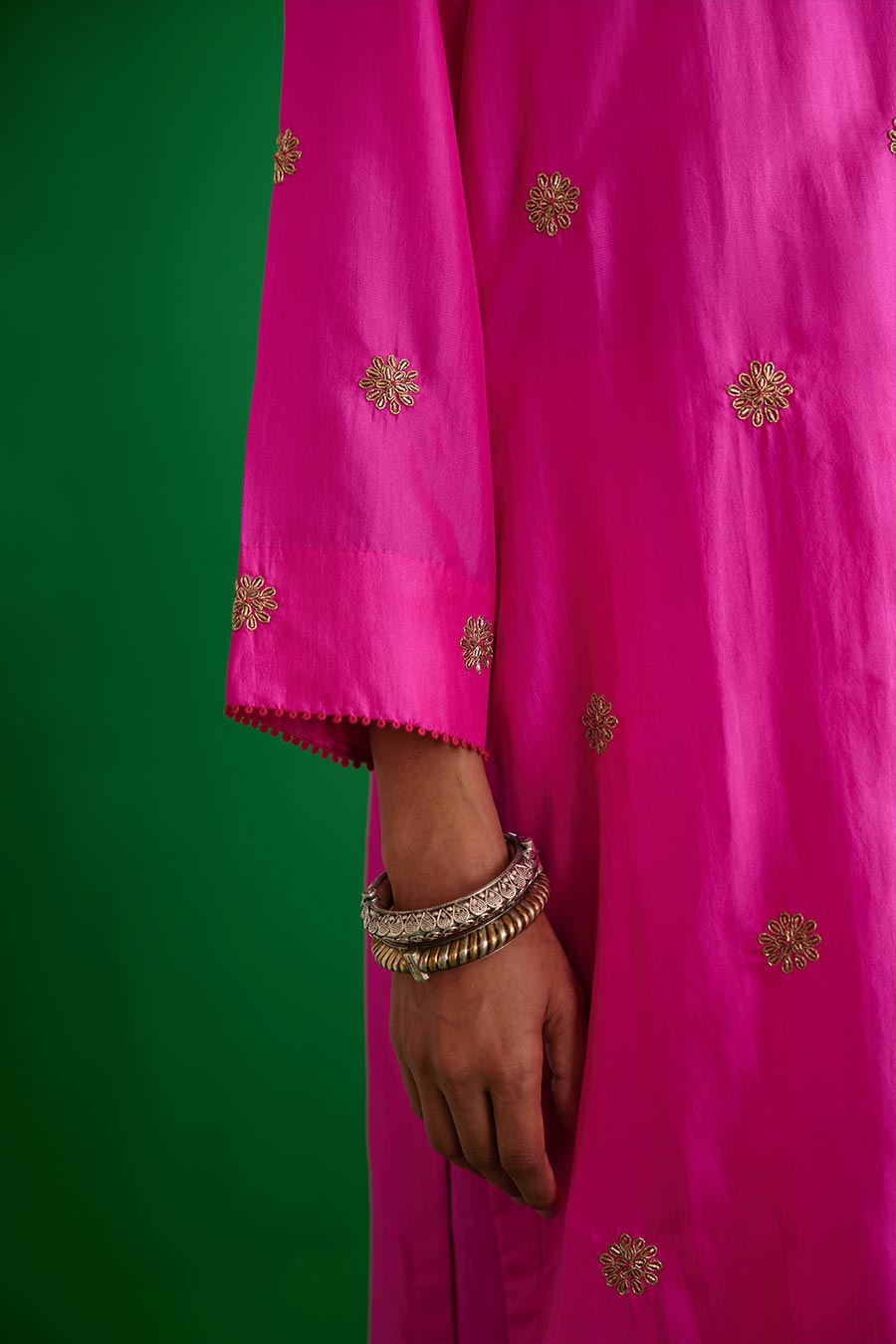 Rose Pink Silk Embroidered Kurta & Pant Set