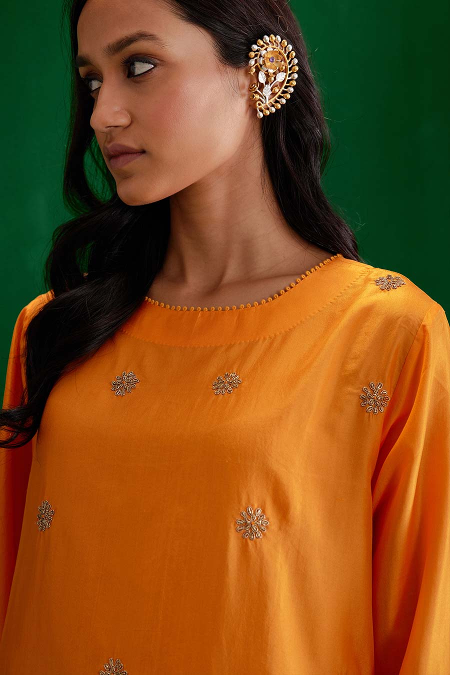 Marigold Silk Embroidered Kurta & Pant Set