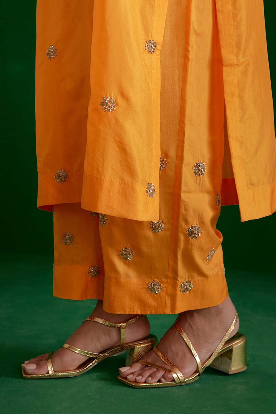 Marigold Silk Embroidered Kurta & Pant Set