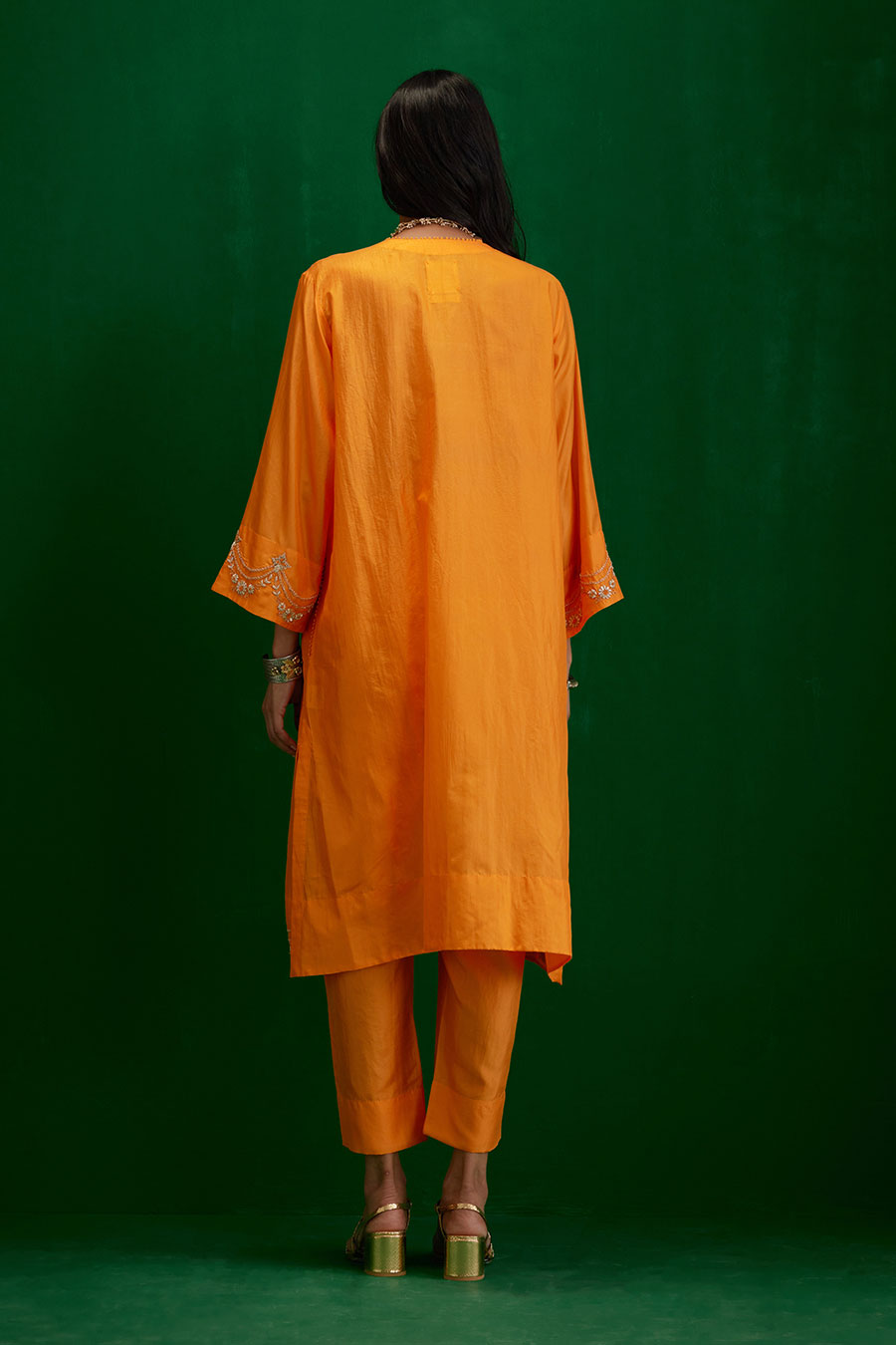 Marigold Silk Embroidered Kurta & Pant Set