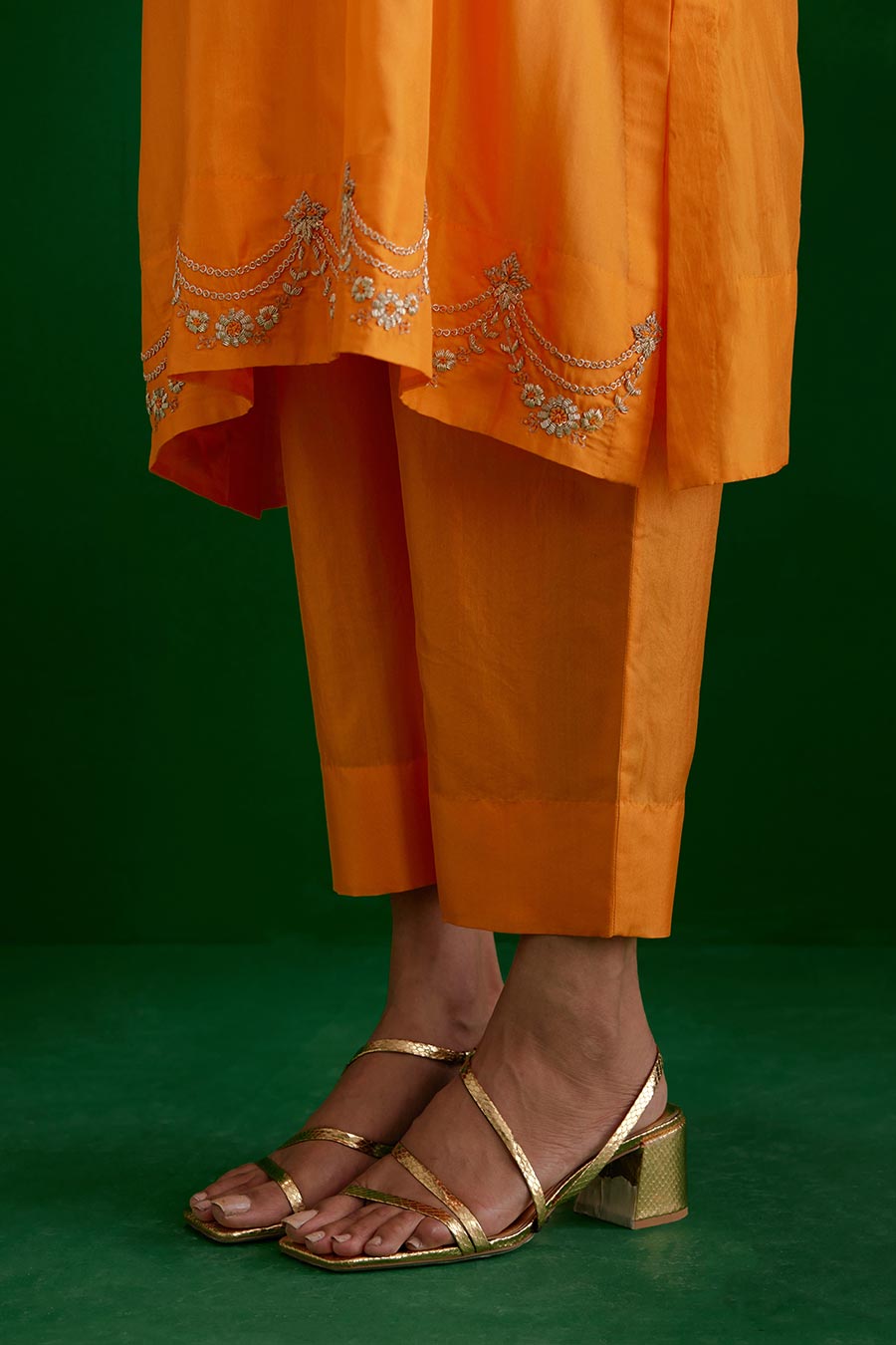 Marigold Silk Embroidered Kurta & Pant Set