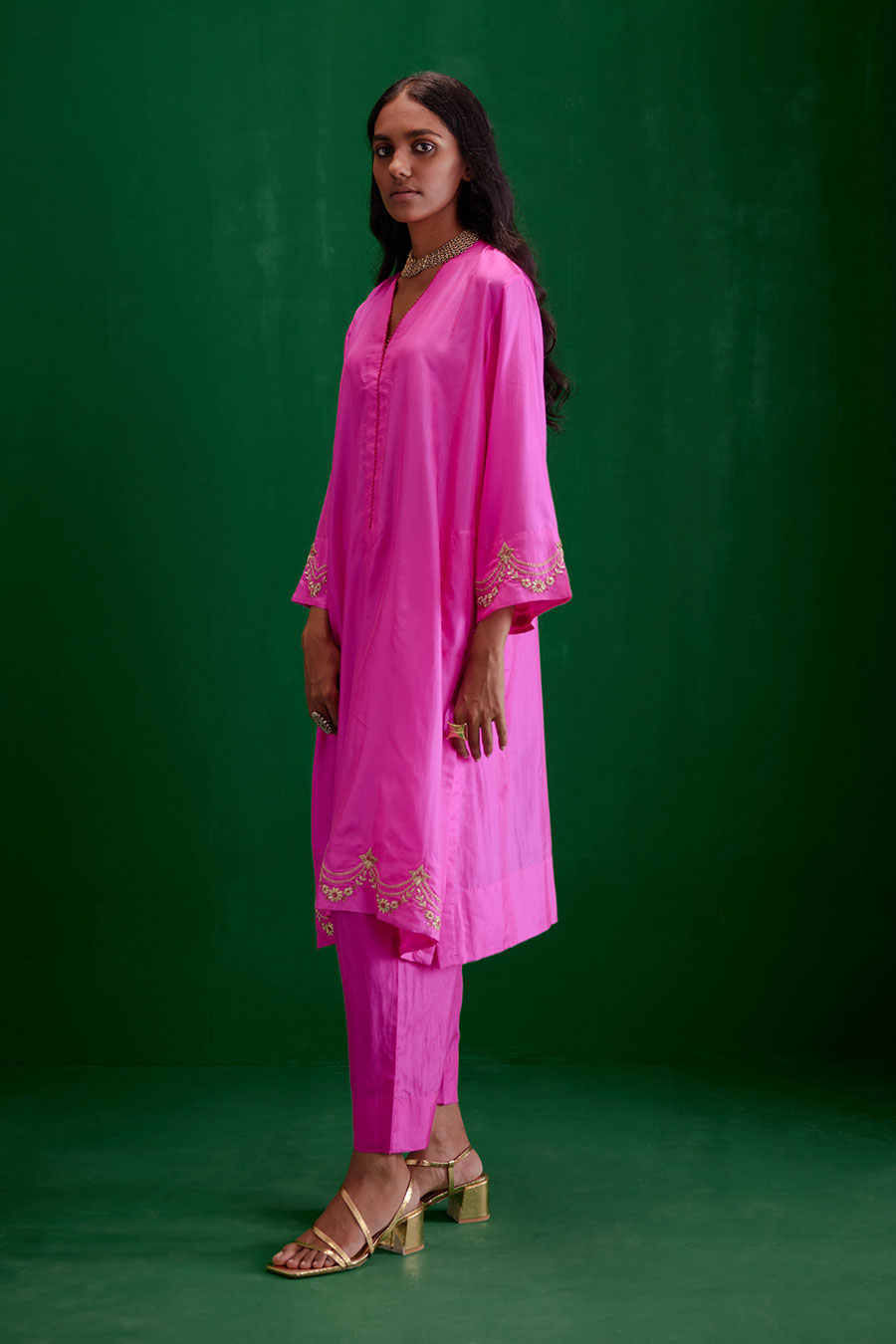 Rose Pink Silk Embroidered Kurta & Pant Set