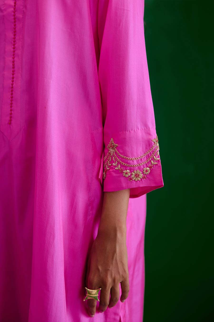 Rose Pink Silk Embroidered Kurta & Pant Set