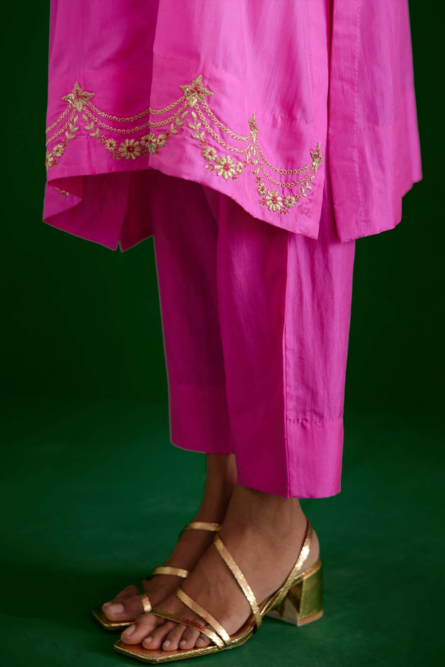 Rose Pink Silk Embroidered Kurta & Pant Set