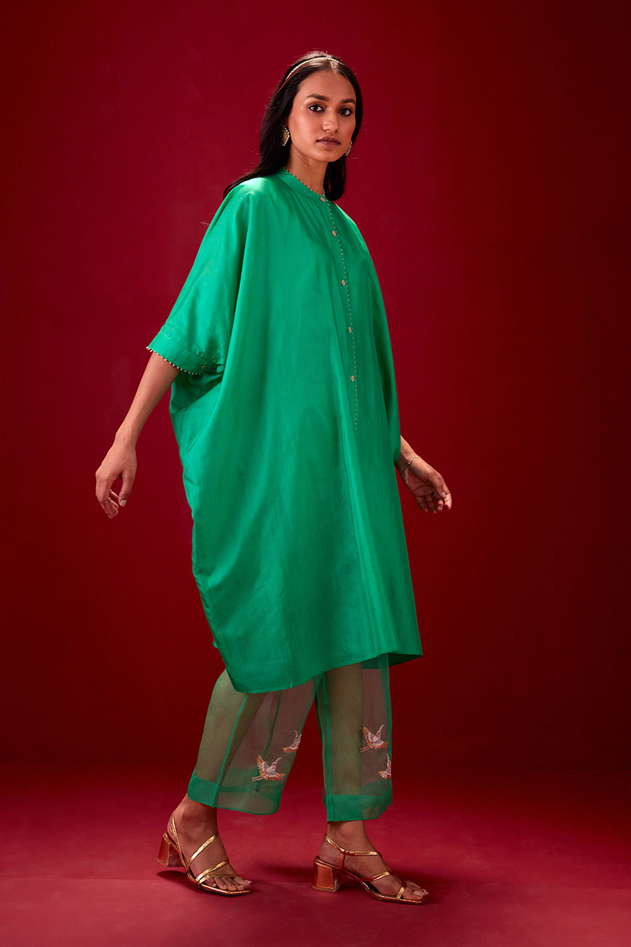 Emerald Green Silk Embroidered Kurta & Pant Set