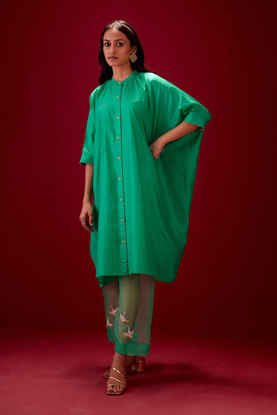 Emerald Green Silk Embroidered Kurta & Pant Set