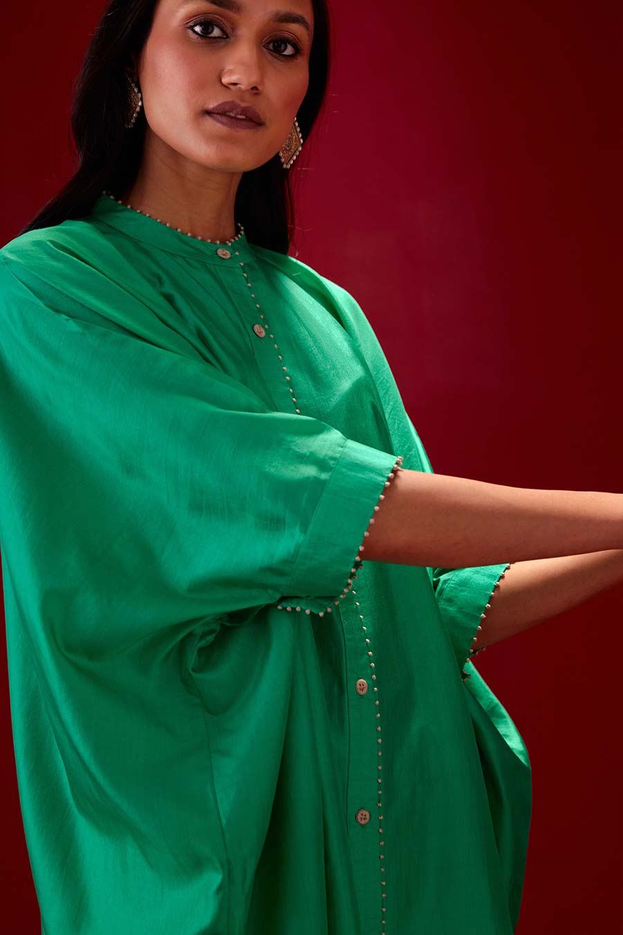 Emerald Green Silk Embroidered Kurta & Pant Set