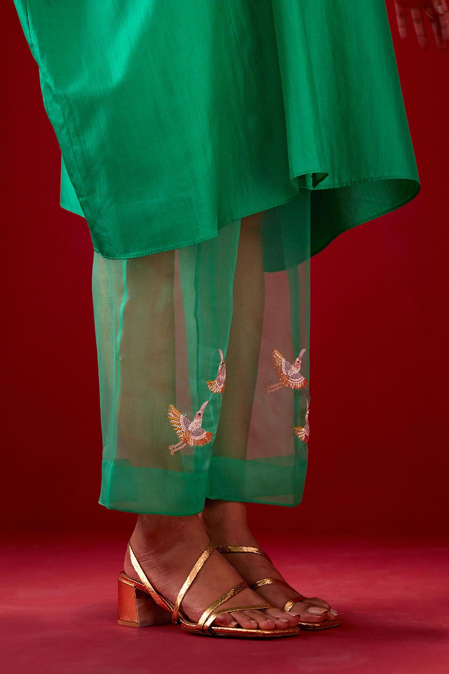 Emerald Green Silk Embroidered Kurta & Pant Set