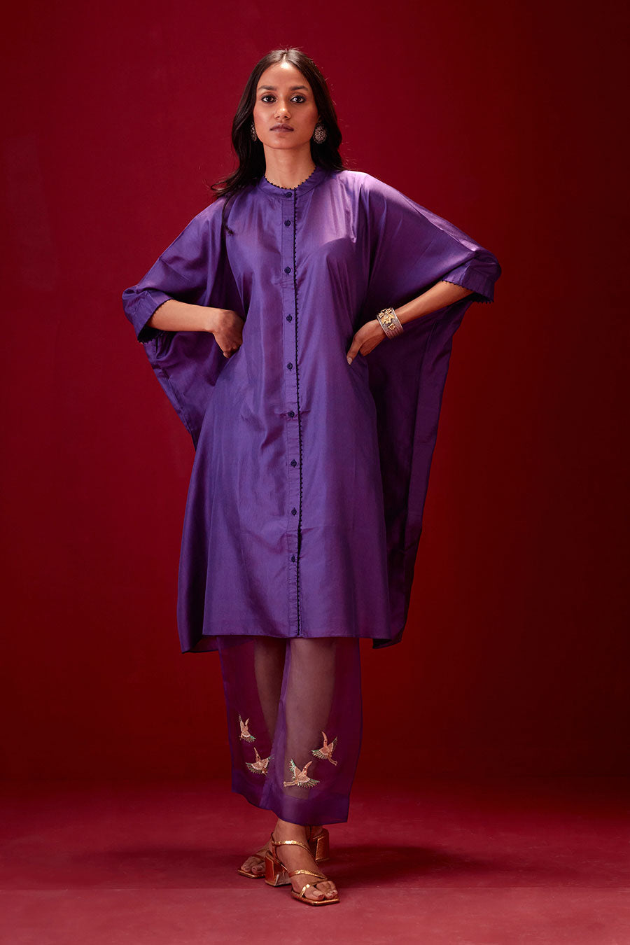 Grape Silk Embroidered Kurta & Pant Set