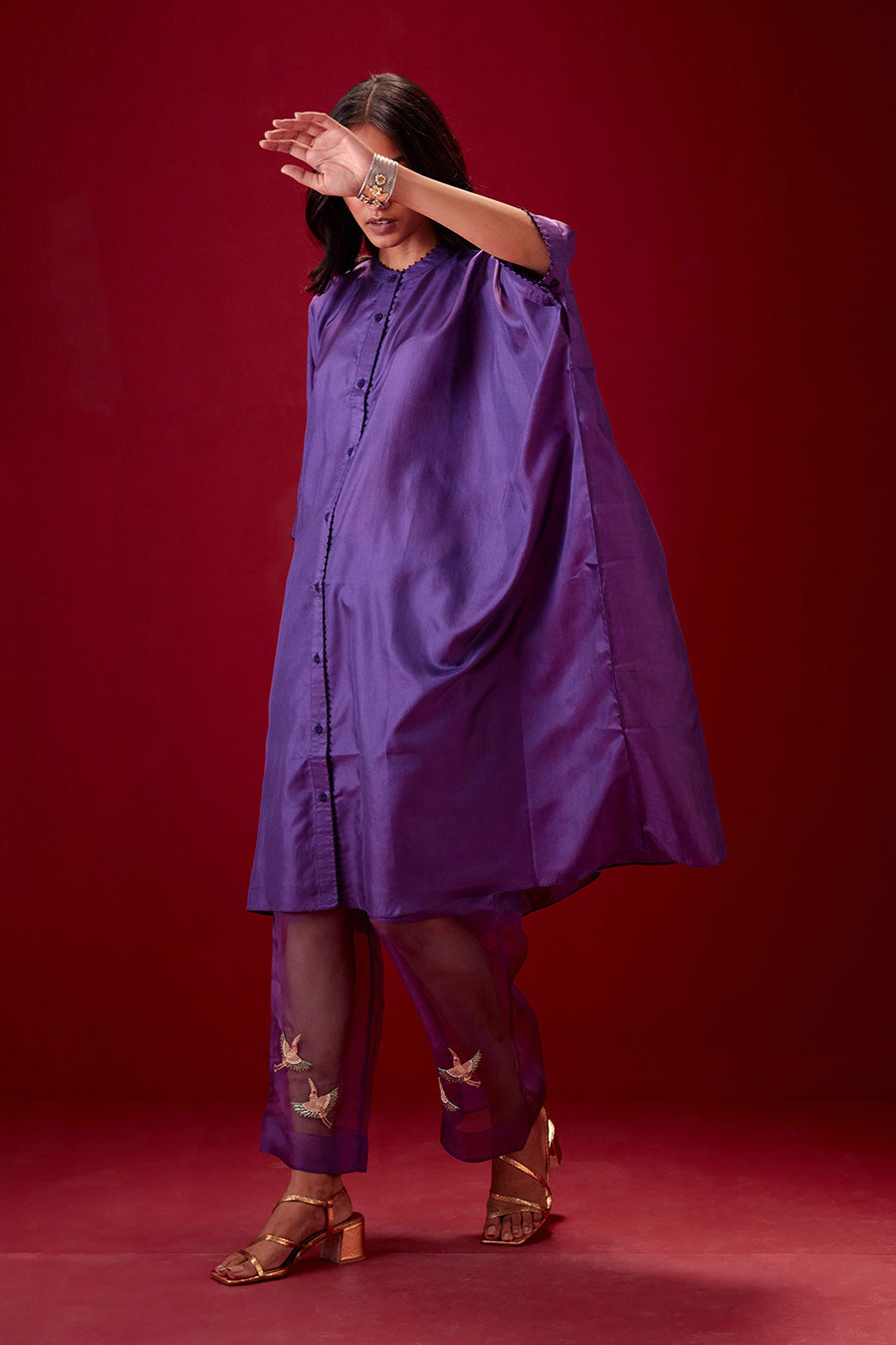 Grape Silk Embroidered Kurta & Pant Set