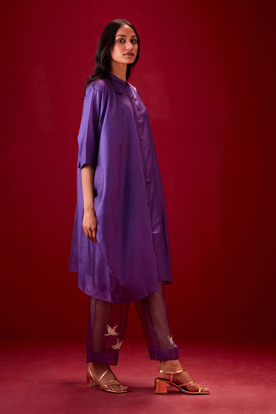 Grape Silk Embroidered Kurta & Pant Set