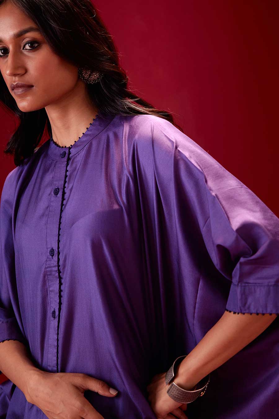 Grape Silk Embroidered Kurta & Pant Set