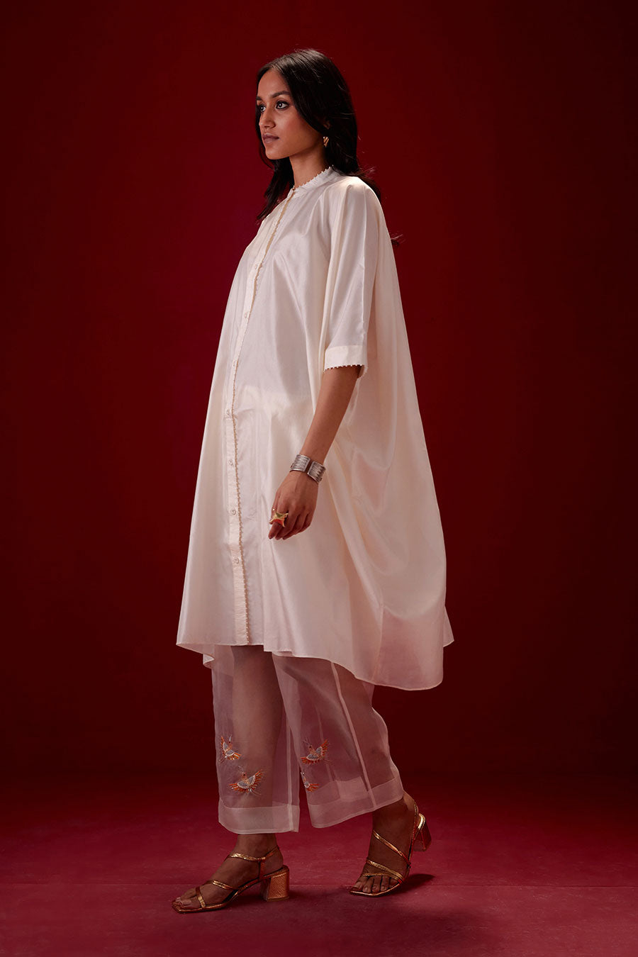 Ivory Silk Embroidered Kurta & Pant Set