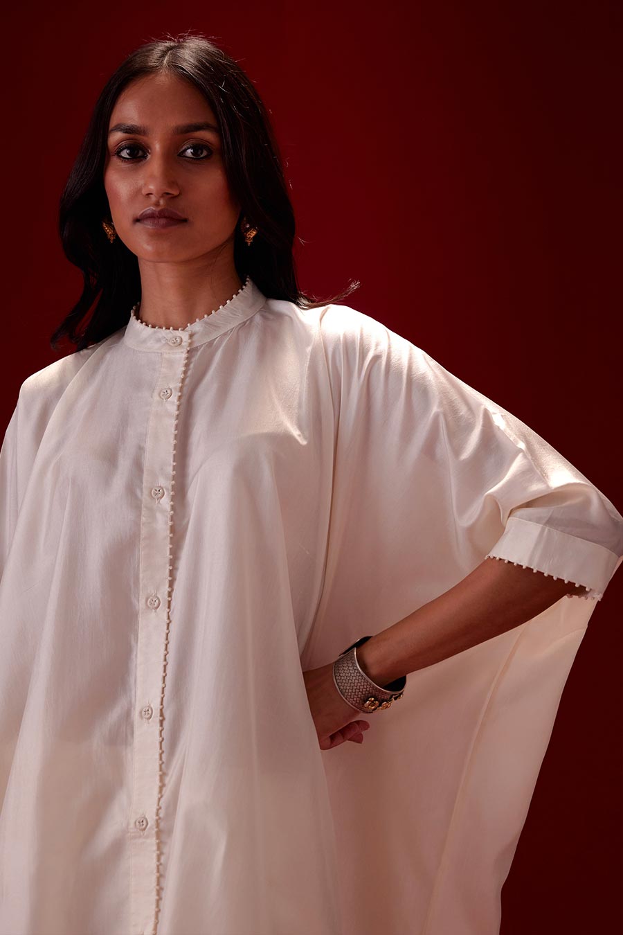 Ivory Silk Embroidered Kurta & Pant Set