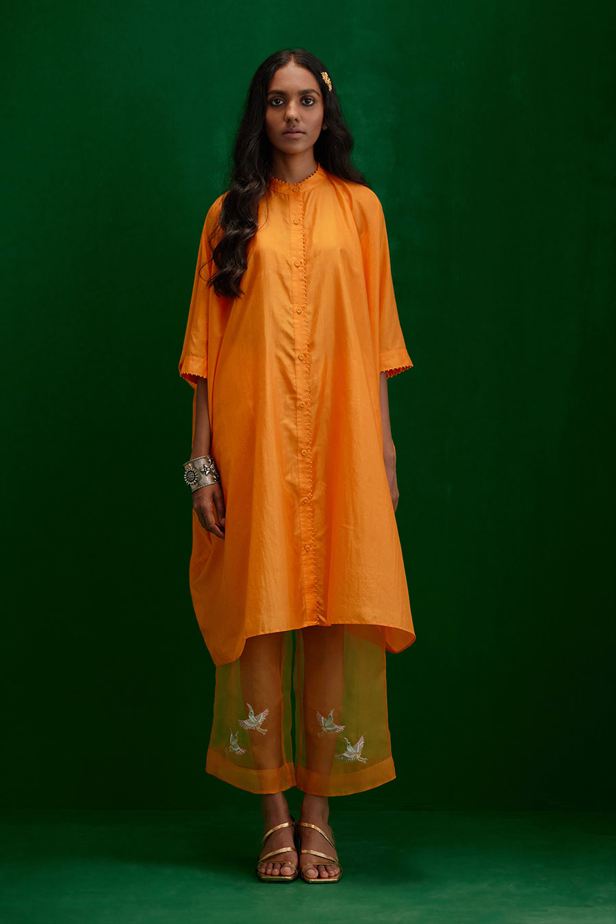 Marigold Silk Embroidered Kurta & Pant Set