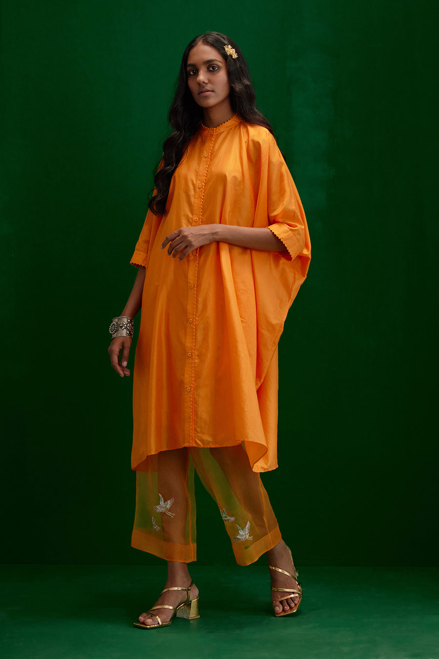 Marigold Silk Embroidered Kurta & Pant Set