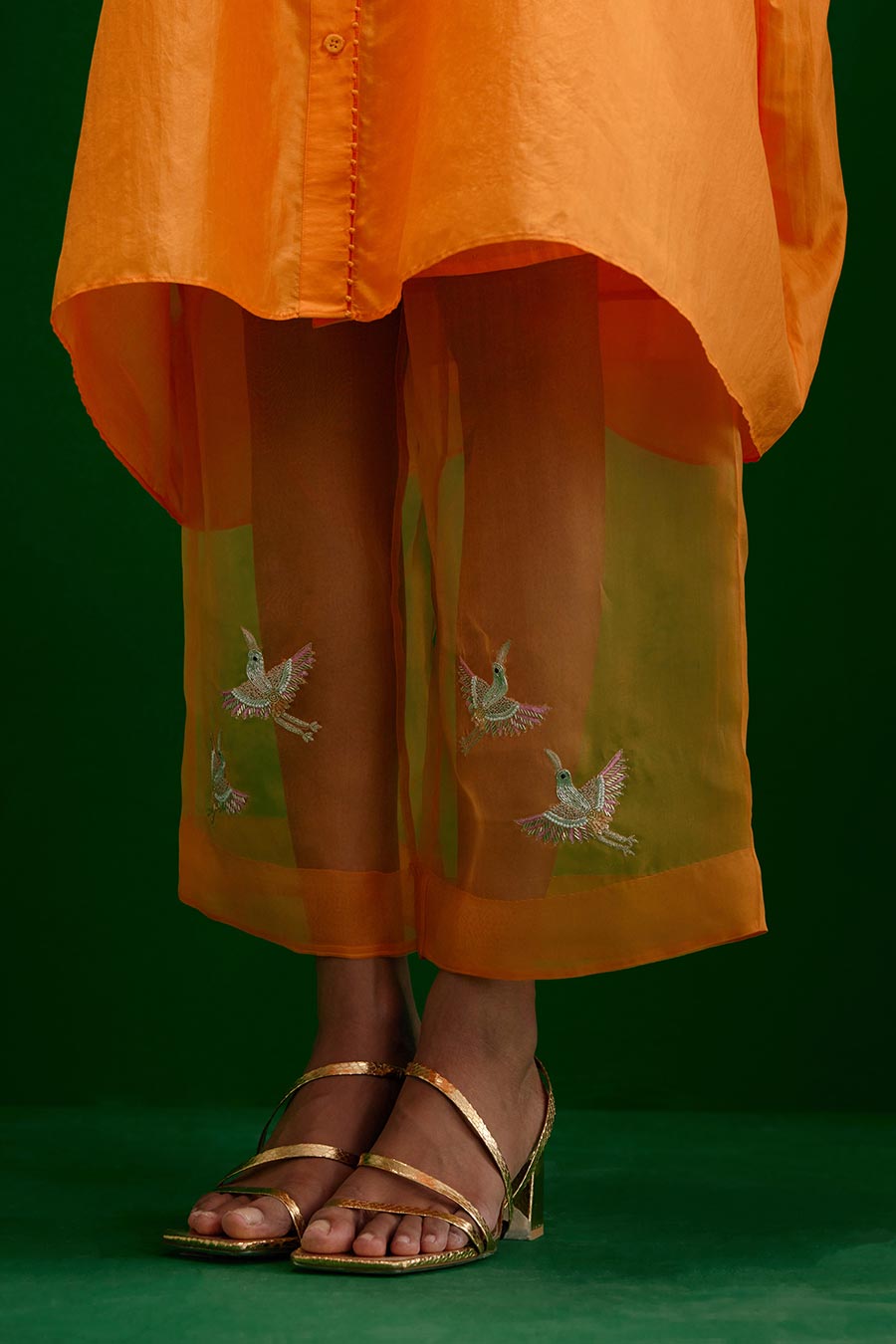 Marigold Silk Embroidered Kurta & Pant Set