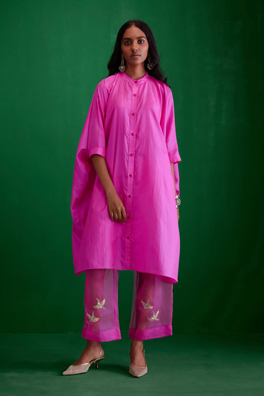 Rose Pink Silk Embroidered Kurta & Pant Set