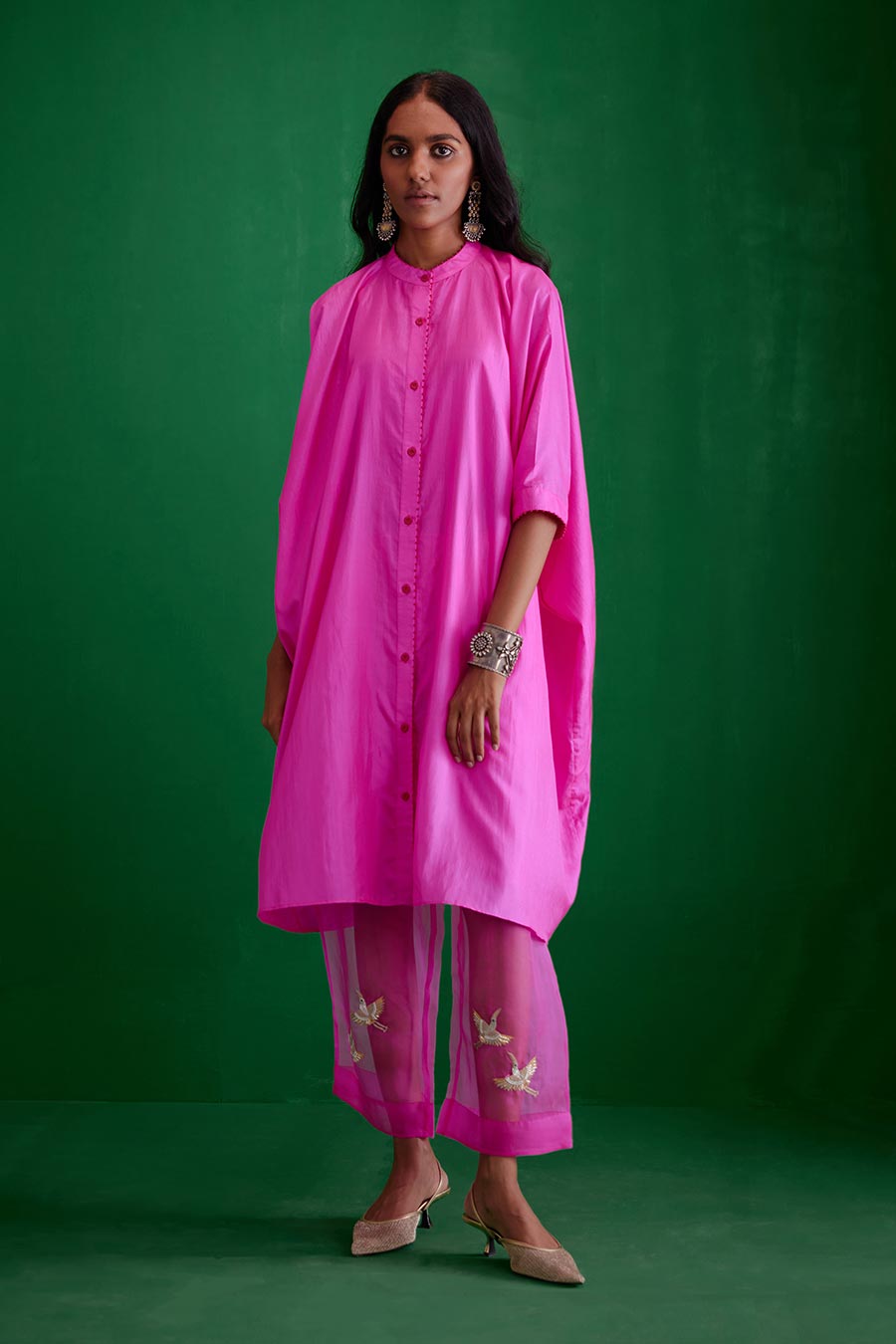 Rose Pink Silk Embroidered Kurta & Pant Set