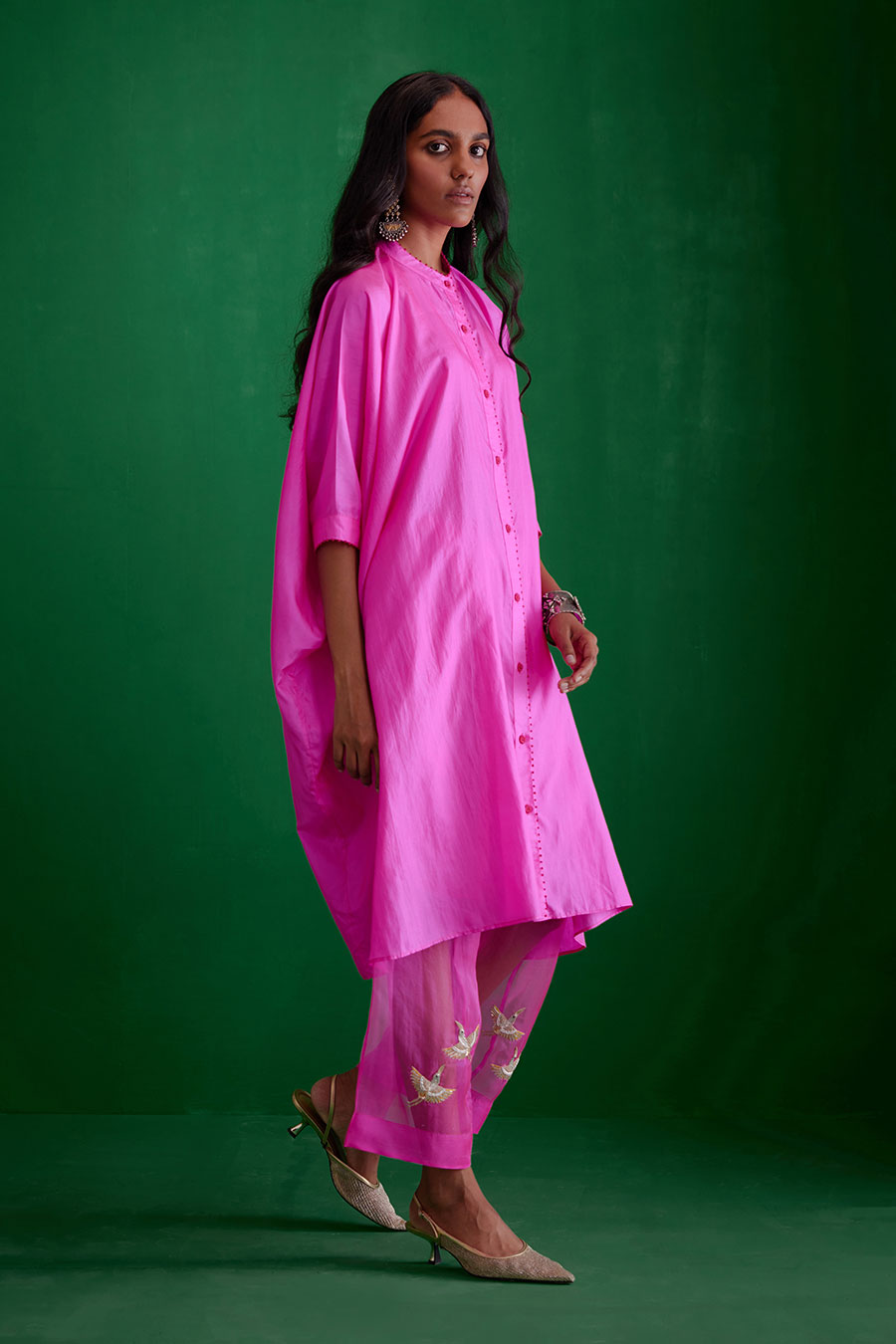 Rose Pink Silk Embroidered Kurta & Pant Set