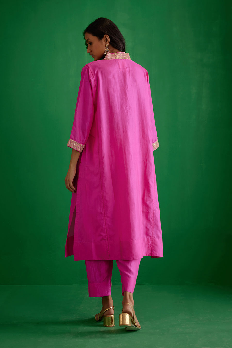 Rose Pink Silk Embroidered Kurta & Pant Set