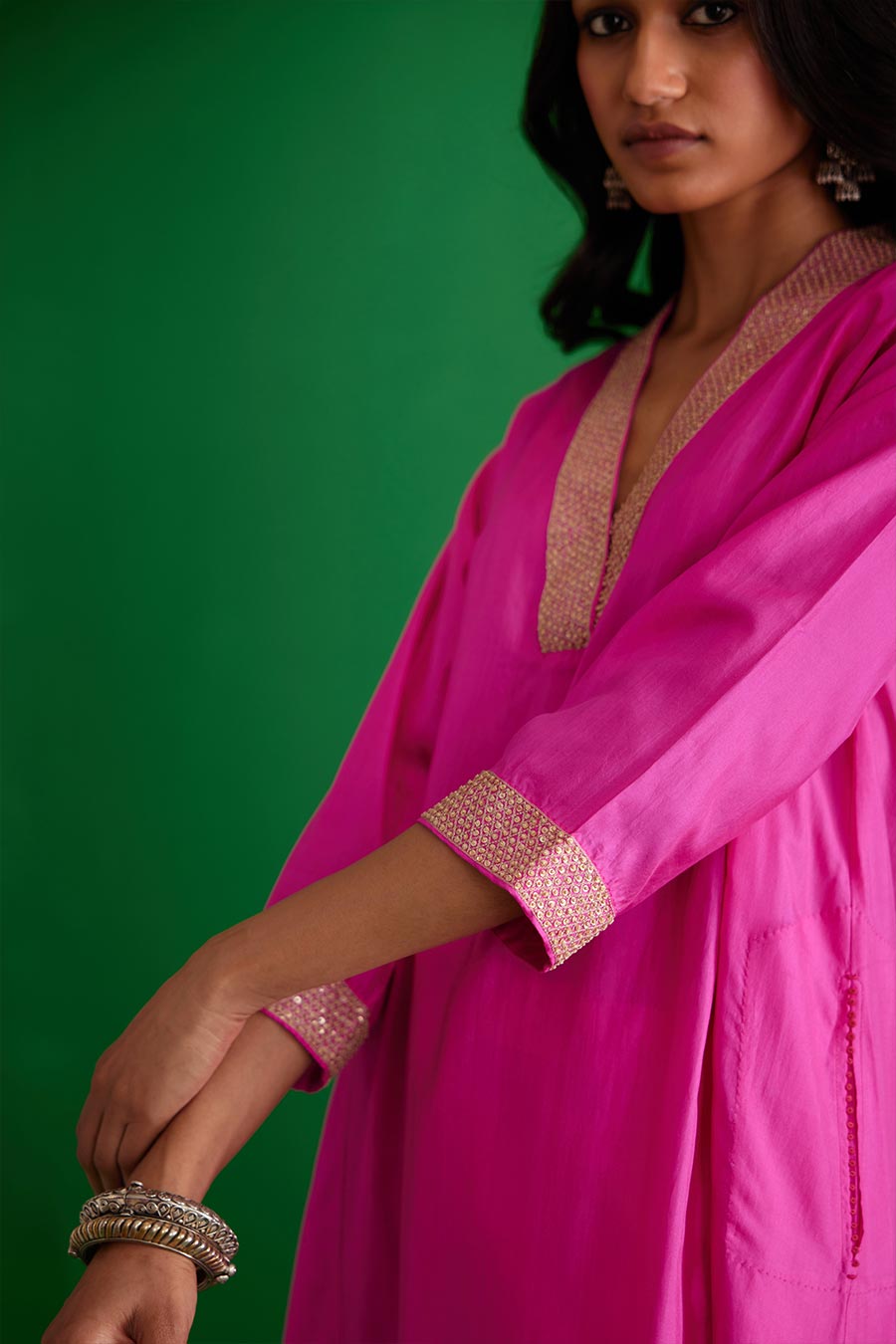 Rose Pink Silk Embroidered Kurta & Pant Set