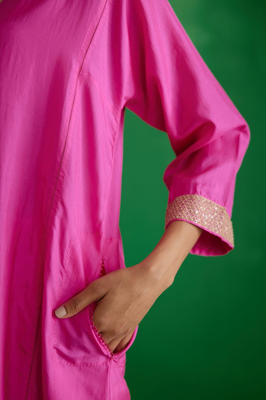 Rose Pink Silk Embroidered Kurta & Pant Set