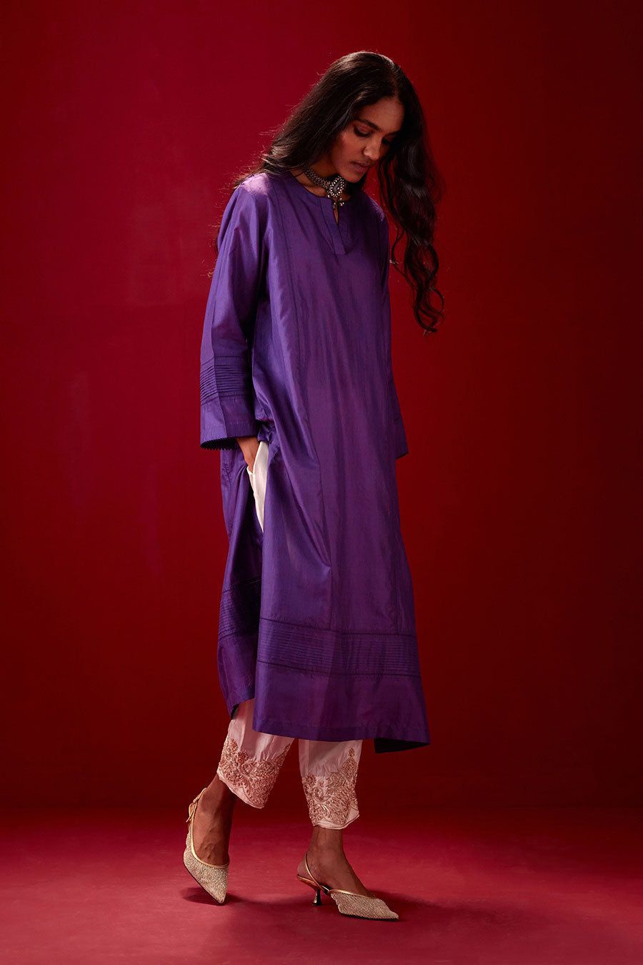 Grape Silk Embroidered Kurta & Pant Set