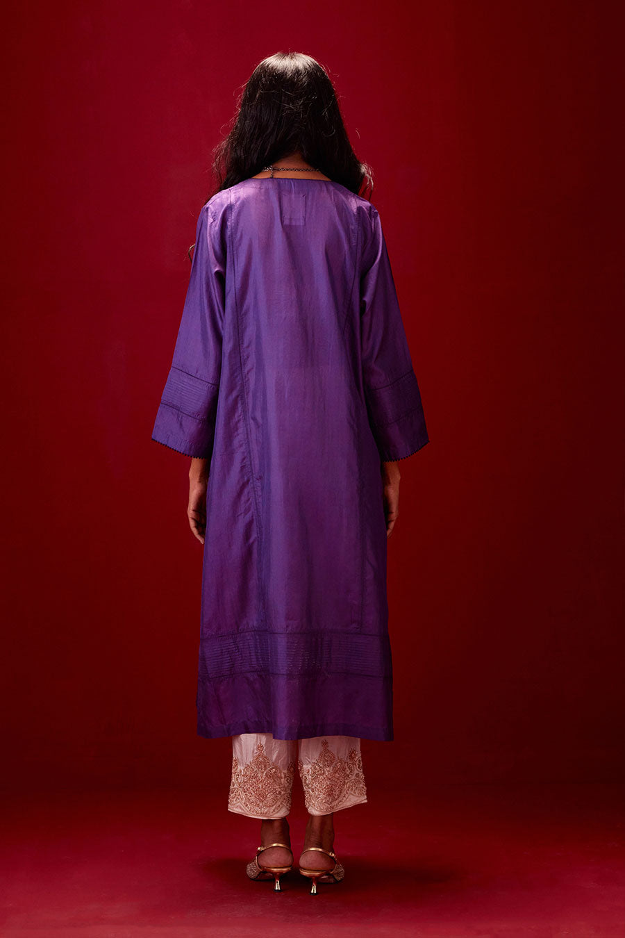 Grape Silk Embroidered Kurta & Pant Set