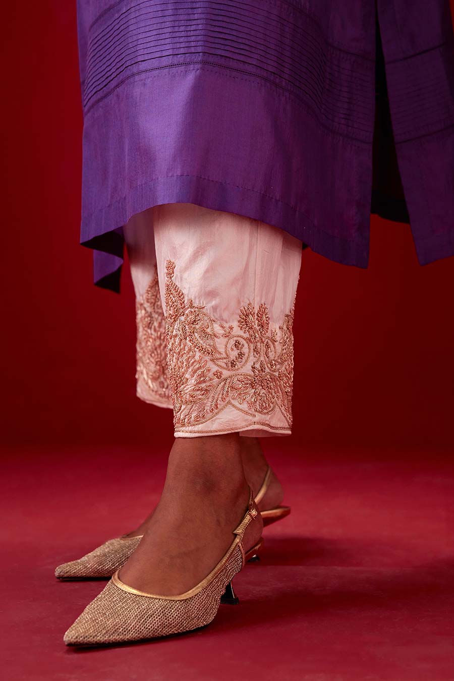 Grape Silk Embroidered Kurta & Pant Set