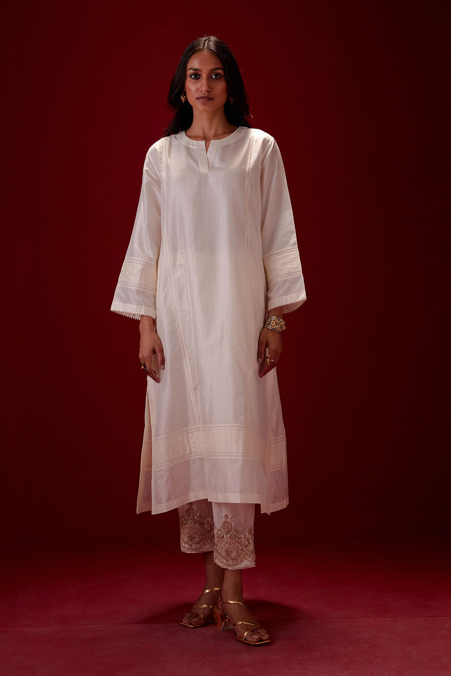 Ivory Silk Embroidered Kurta & Pant Set