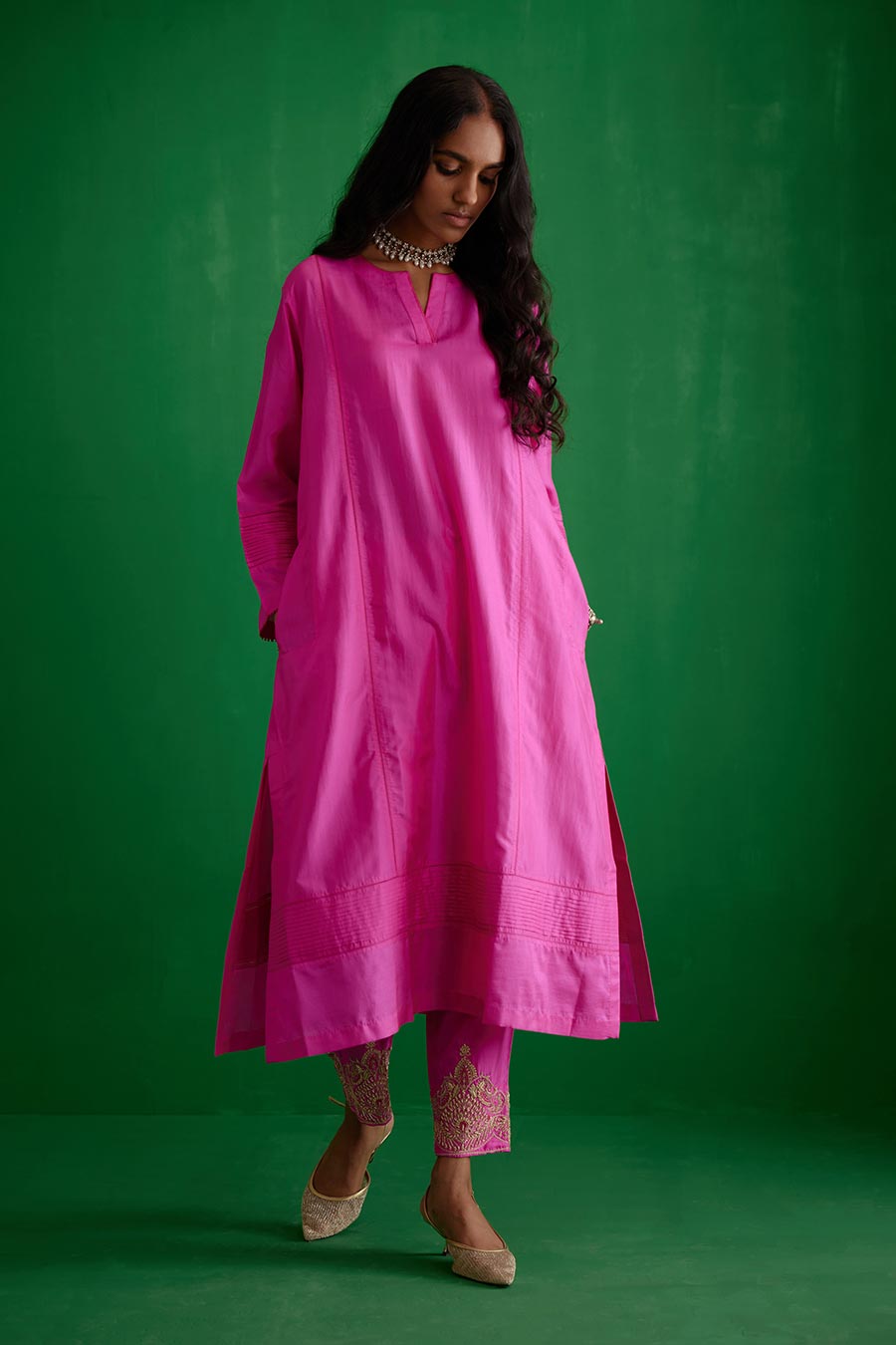 Rose Pink Silk Embroidered Kurta & Pant Set