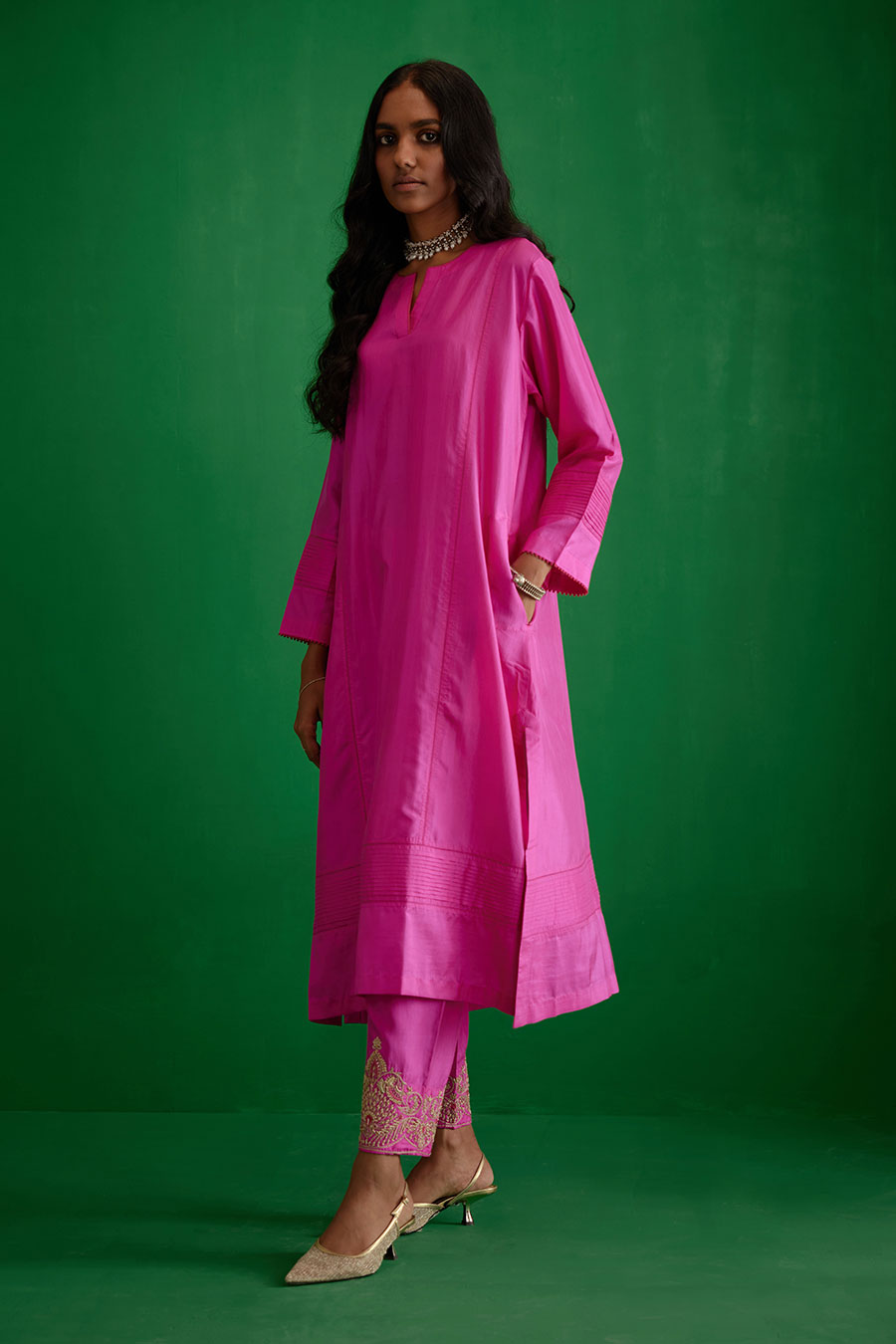 Rose Pink Silk Embroidered Kurta & Pant Set