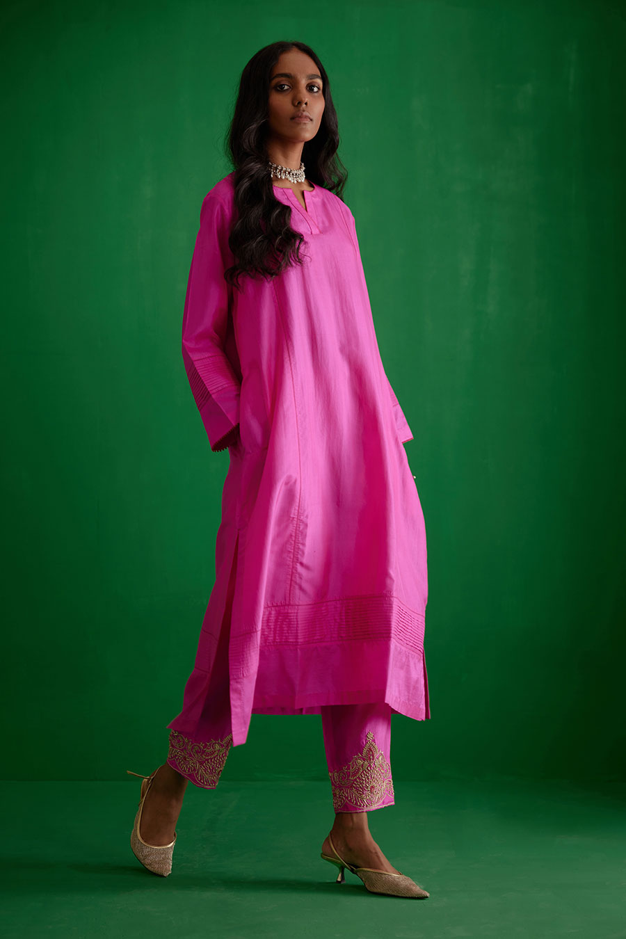 Rose Pink Silk Embroidered Kurta & Pant Set