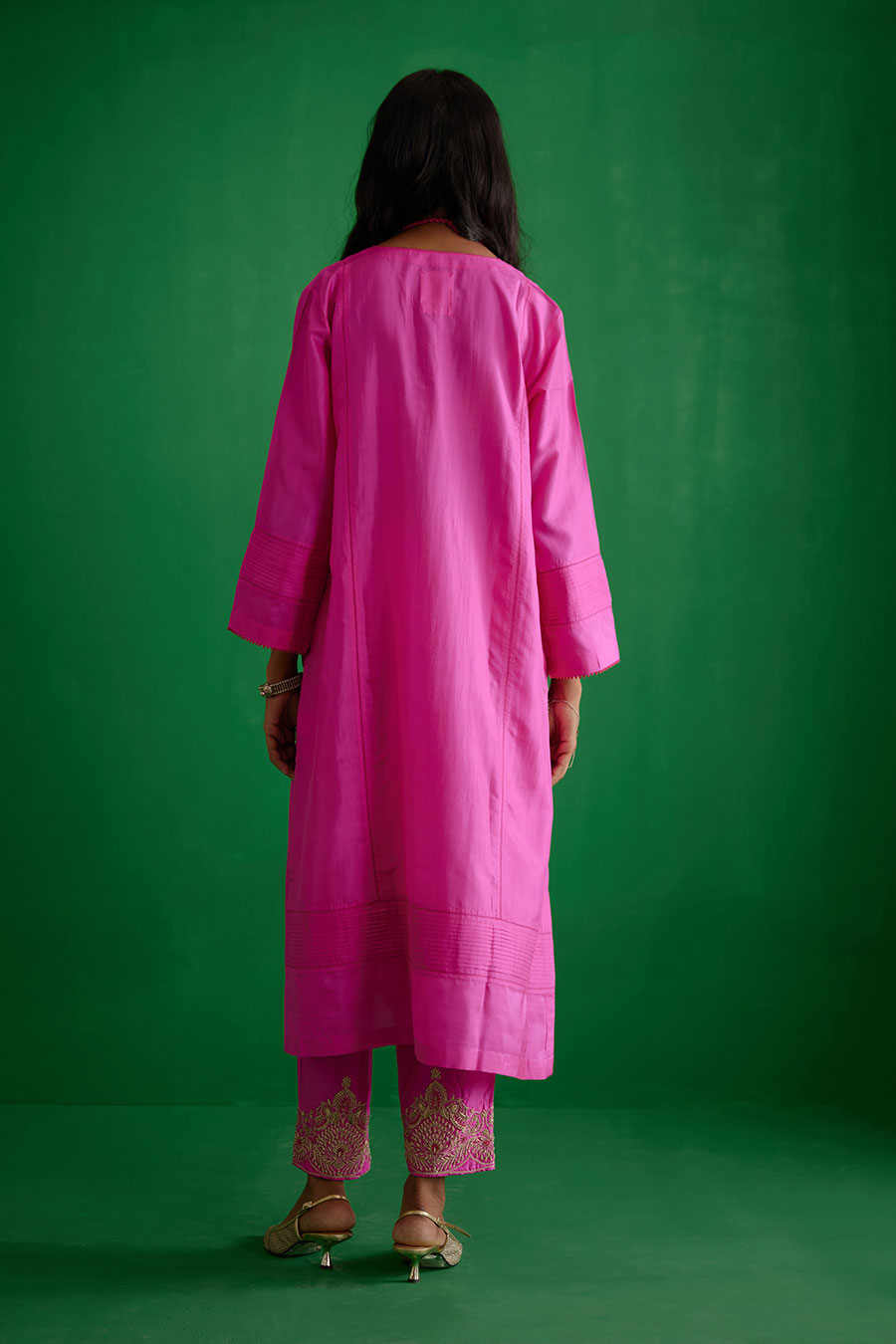 Rose Pink Silk Embroidered Kurta & Pant Set