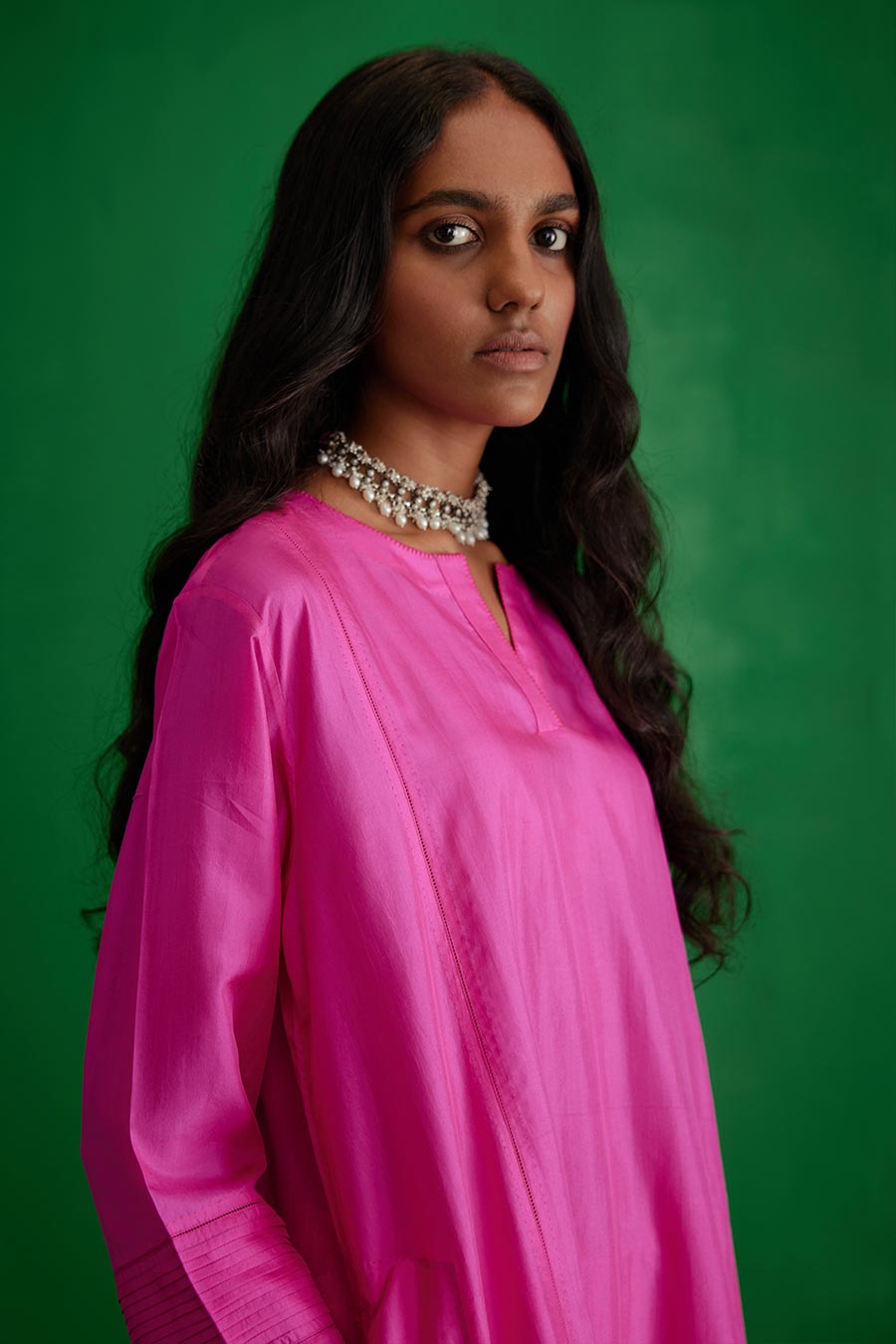 Rose Pink Silk Embroidered Kurta & Pant Set
