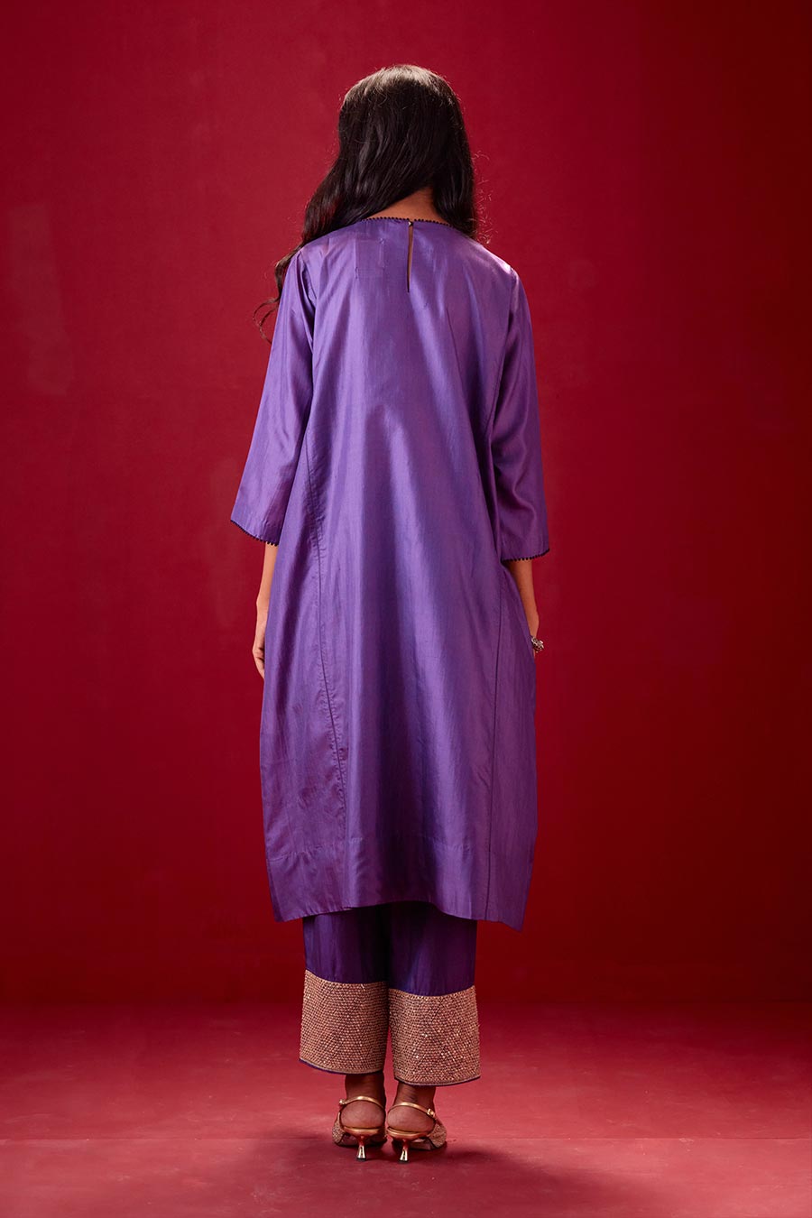 Grape Silk Embroidered Kurta & Pant Set