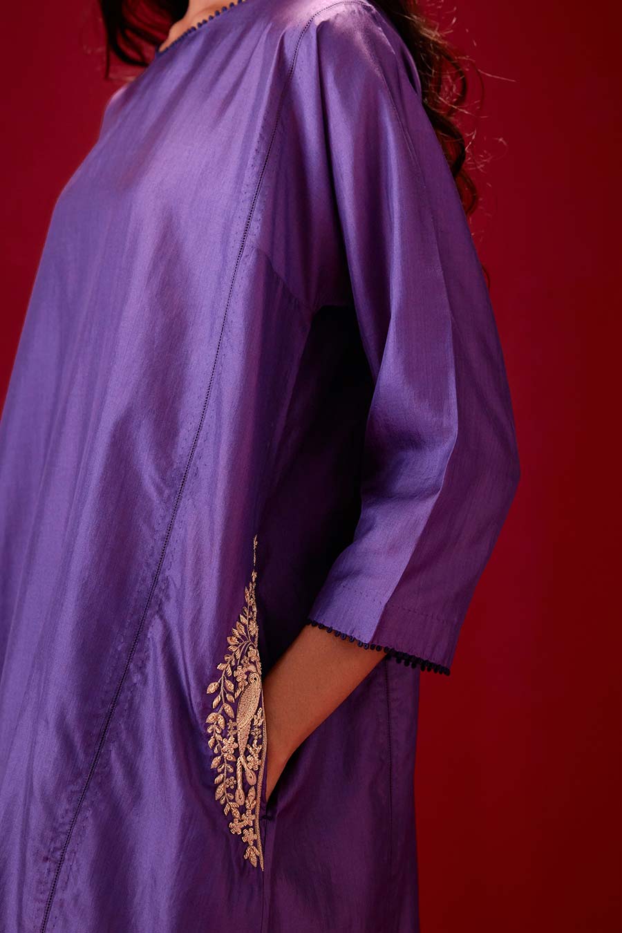 Grape Silk Embroidered Kurta & Pant Set